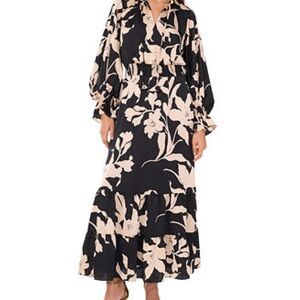 Vince Camuto Black Maxi Dress with Cream Floral Print size Large